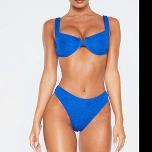 Blue Mini Crinkle Underwired Square Neck Bikini Top and bottoms